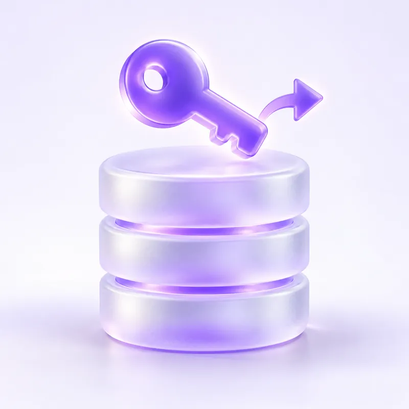 Glass database discs with a glowing violet key above them